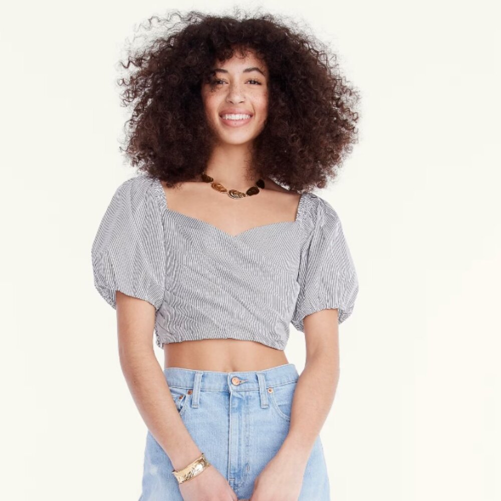 J.Crew Puff Sleeve Organic Cotton Cropped Top – Stripe – Size XS – Like New